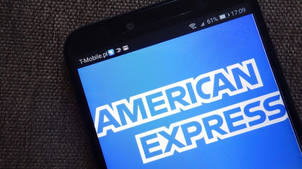 Phone with Amex logo on screen