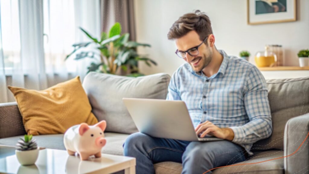 Man smiling using laptop